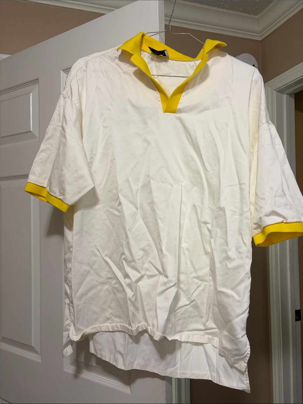 Longchamp White Polo with Yellow Collar and Cuff Trim